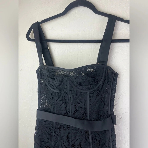 LEO LIN Clover Lace Bustier Ruffle Midi Dress in Black, size 8 Sleeveless - Picture 9 of 16